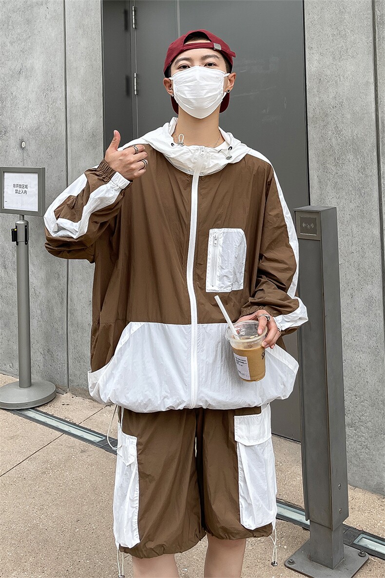 夏季夹克衫防晒服套装运动风撞色时尚防晒衣男XZ514-2-1610-P98,男装防晒衣,星座514-2(原B239)