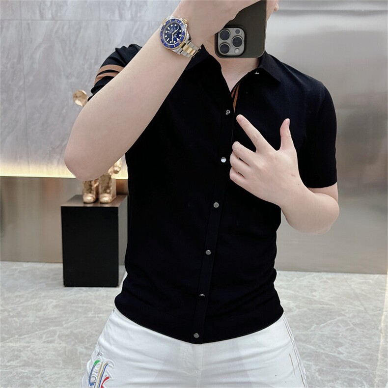 无品牌针织短袖T恤男士翻领t白色修身五分袖潮夏季青少年网图,男装T恤,星座506A