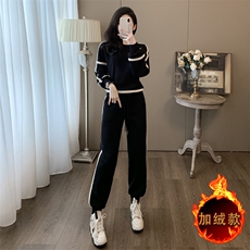 女秋冬新款宽松撞色圆领卫衣卫裤两件套，女装套装/套裙，江南