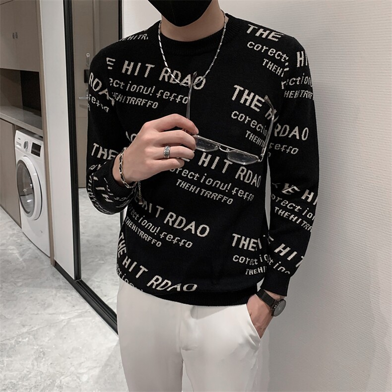 2025秋冬新款圆领毛衣男韩版潮流社会小伙帅气长袖线衣打底针织衫，男装T恤，电商A327
