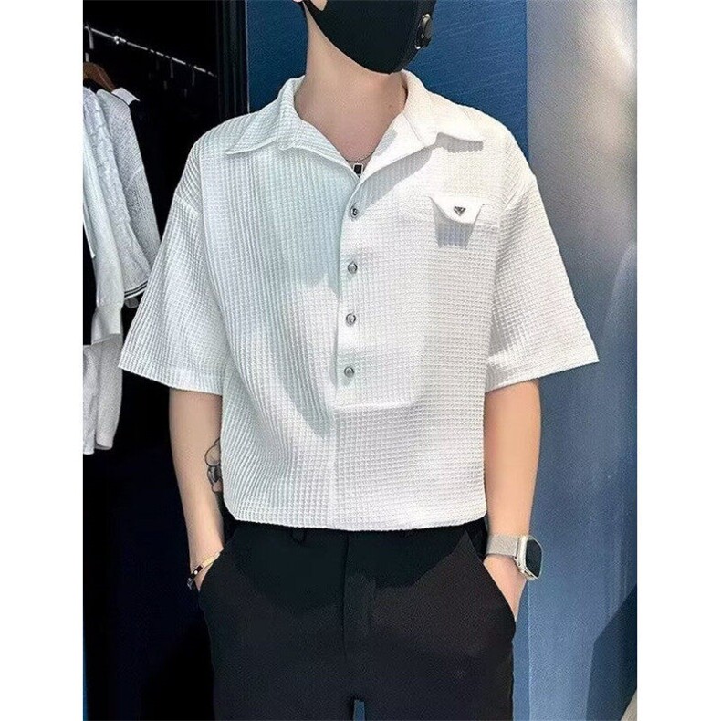 气质原宿百搭套头衬衫男款短袖冰丝潮流POLO衫文艺CS512,男装T恤,星座1116A-2（原606A-1）