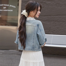 小香风气质复古蕾丝拼接牛仔短外套女2025春夏新款高端气牛仔衣，女装牛仔外套，跑量工厂店