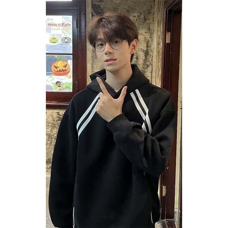 抖音得物高品质二开25秋冬美式重磅结构织带撞色立领卫衣外套W70,男装卫衣,电商A486-1