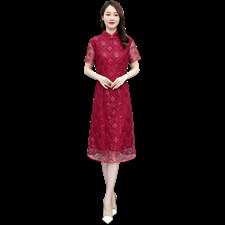 2023年春夏新款蕾丝旗袍婚庆喜宴中长修身显瘦百搭专柜品质连衣裙，女装汉服/婚纱/旗袍/礼服，媚琳依坊