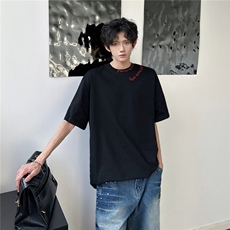 GC0288-P38重工刺绣美式潮牌男款夏季情侣设计感小众纯棉短袖t恤，男装T恤，电商C233