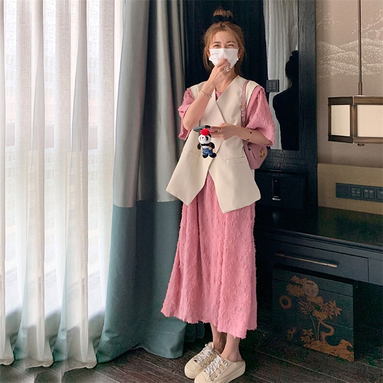 黑色蕾丝连衣裙套装女2025夏季新款超好看气质马甲赫本风裙两件套,女装套装/套裙,2D078
