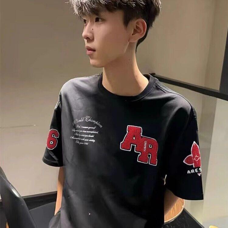 B0553-P35毛巾绣减龄宽松百搭夏季新款短袖情侣t恤，男装T恤，星座617A-1（原B318A）