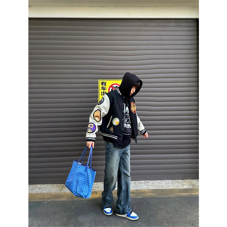 网图有货美式高街刺绣太阳之眼黑色棒球服夹克外套男A439-P68,男装夹克,星座1505