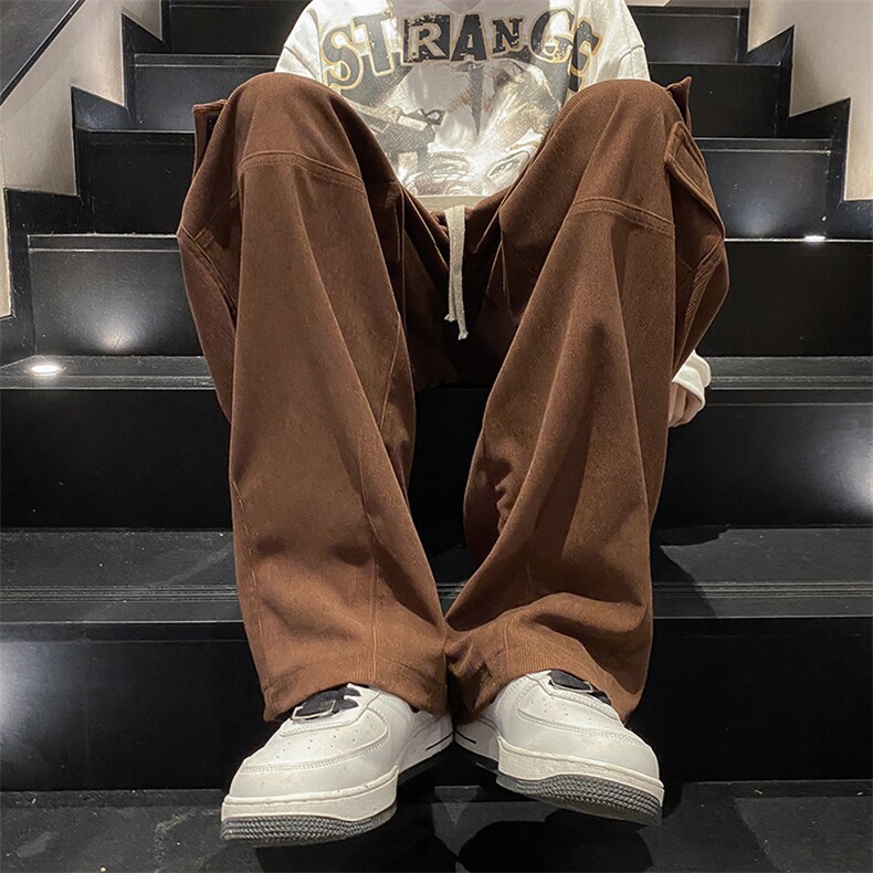 日系黑色工装裤男秋冬潮牌直筒9分裤运动长裤阔腿休闲裤子~X0711,男装休闲裤,星座601-2