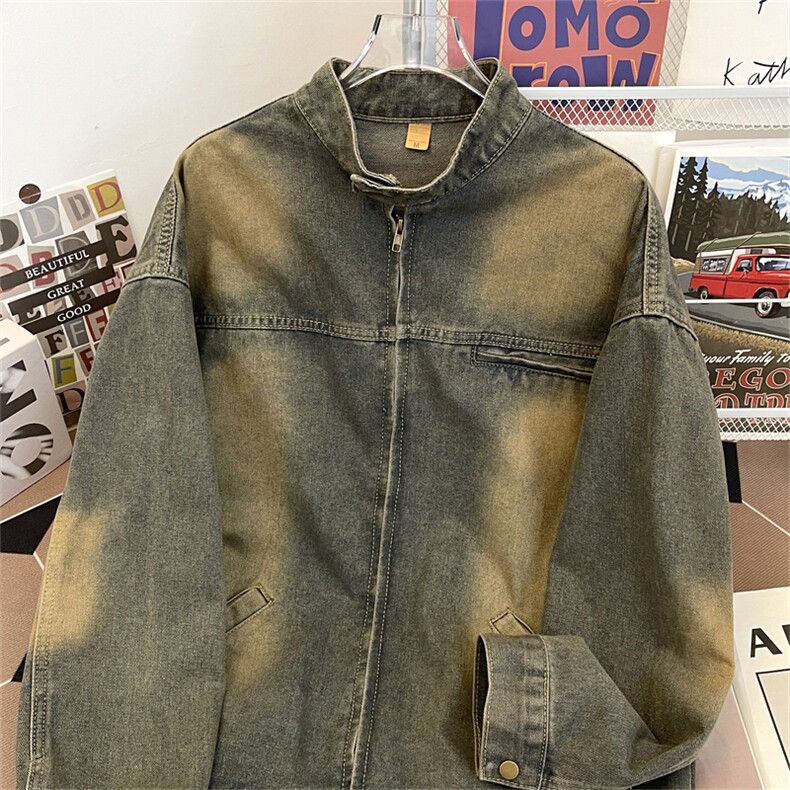 美式复古水洗工装牛仔外套男秋季Vibe风立领情侣夹克潮W8932-P68,男装夹克,星座1008