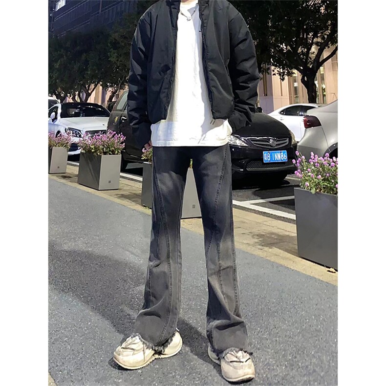 博主图牛仔裤男秋冬设计感微喇cleanfit裤子-KZA46-P58,男装牛仔裤,星座1007（原301D）