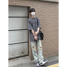 B221美式ins高街暗黑系小众拉链直筒牛仔裤LK23073-P65控88，男装牛仔裤，电商B221