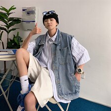 新款工装牛仔马甲男生韩版潮流oversize外套复古坎肩背心M802-p50，男装背心/马甲，星座1008-1