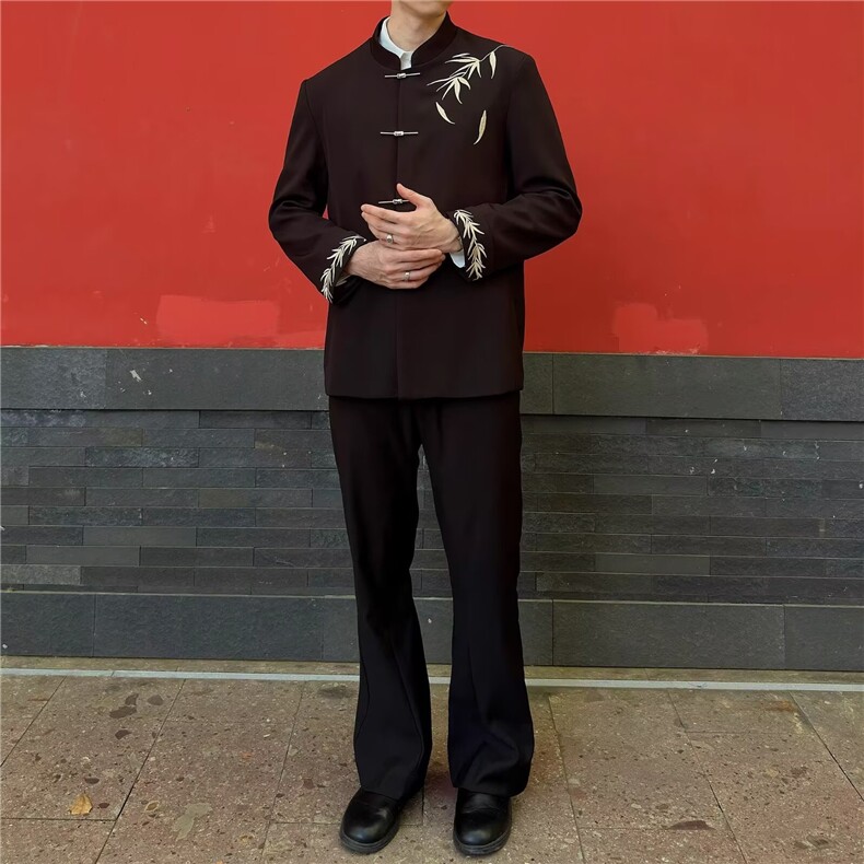 时尚春秋季新款男装西服上衣外套设计感小众垫肩刺绣中山装潮流,男装西服,星座601-1