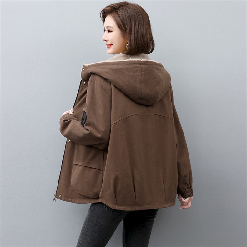 2022冬季新款派克服加绒加厚外套女连帽大口袋休闲外套,女装派克服,忆绮罗