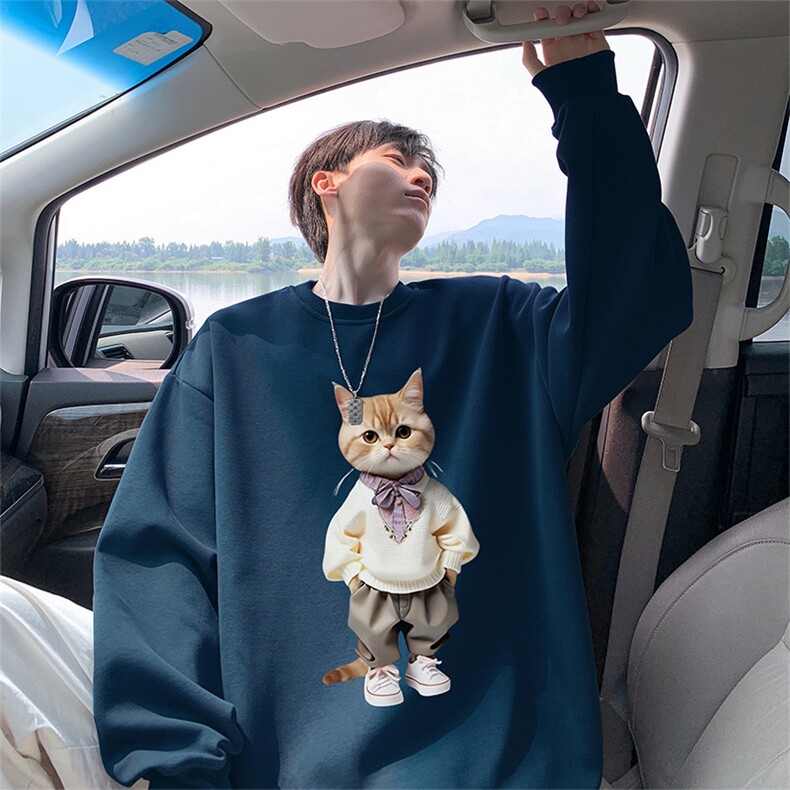 抖音品质秋季新款日系猫咪仿棉圆领卫衣wycm4048-特批28控49,男装卫衣,星座605(原A050)