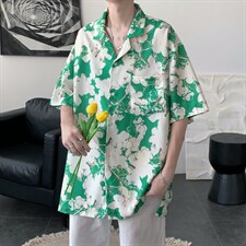 2022夏季冰丝印花衬衣短袖衬衫外套潮XZ518-2，男装衬衫，四季星座518-2