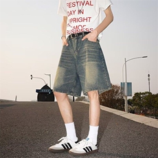 半松紧复古牛仔短裤男女韩版潮宽松2026夏季ins五分裤RK2712-P36，男装牛仔裤，星座412-2
