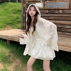 时尚套装镂空白色日系朋克风流苏山本风洛丽塔少女风蕾丝长袖白色，女装套装/套裙，2C093