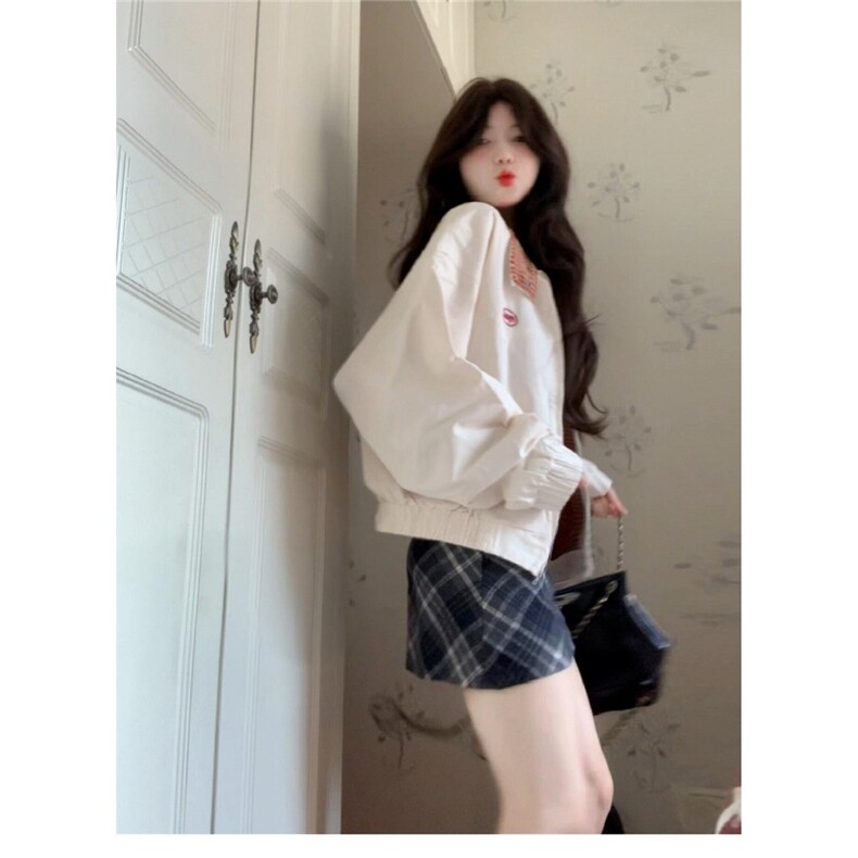 韩系超好看刺绣格纹夹克外套女秋季新款复古宽松休闲短款棒球服潮，男装夹克，星座1210-1