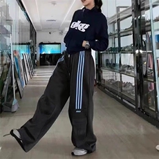 美式工装三条杠休闲裤男女新款高腰显瘦直筒阔腿运动裤K82，男装休闲裤，星座1116A（原606A-3）