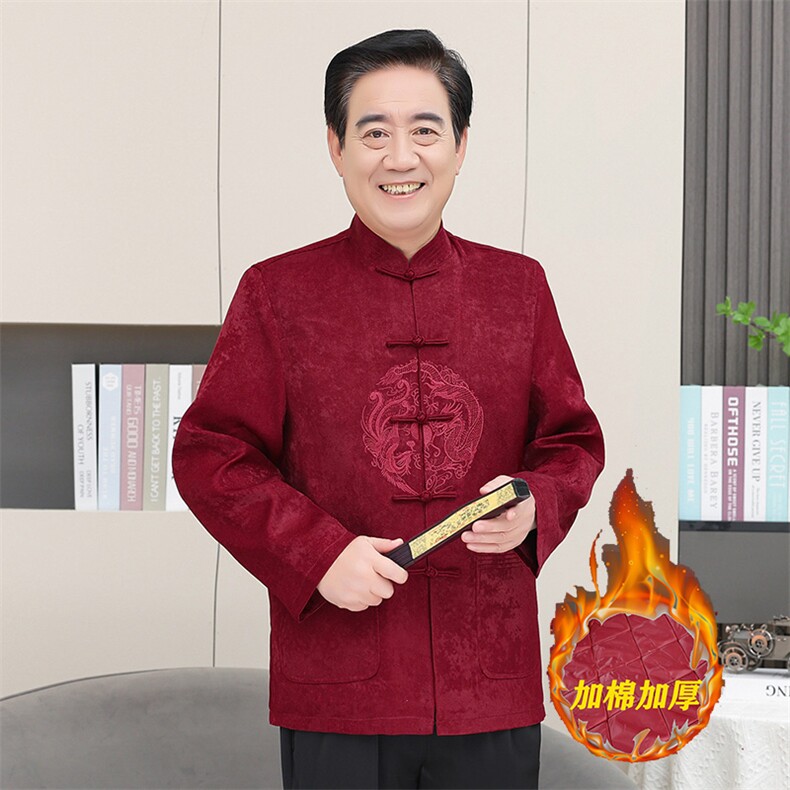 情侣装羊毛呢中老年加绒唐装外套男士风复古新中式双面呢唐装,男装民族服装,钱塘723