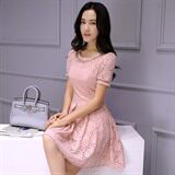 优雅红色蕾丝连衣裙显瘦修身时尚气质甜美淑女风，女装连衣裙，贵人树