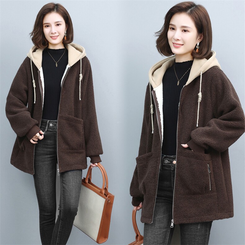 仿羊羔毛外套女冬装新中长款大衣加厚皮毛一体颗粒绒皮草妈妈中老年，女装皮草，璐依舞