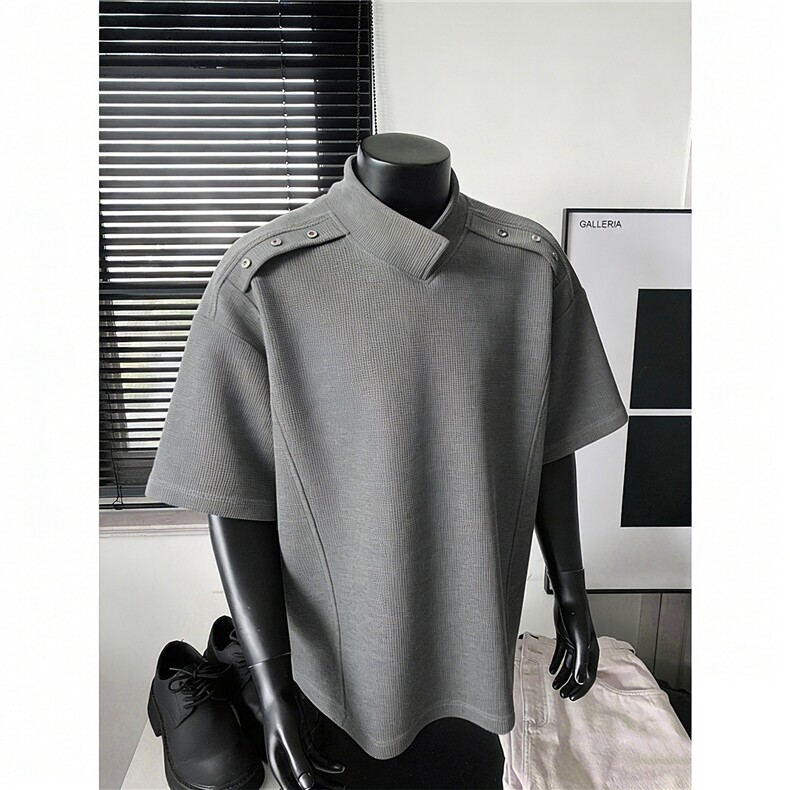 现货-原创-纽扣装饰短袖解构拼接T恤美式宽松1016-1T341P32K59，男装T恤，星座1016-1（原电商B408-1）