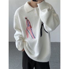 秋冬款男POLO领毛衣人物刺绣加厚休闲打底外套M8817P65，男装针织衫/毛衣，星座1013-1