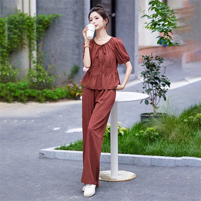 2025夏季新款休闲时尚炸街轻熟气质套装女职业阔腿裤两件套,女装套装/套裙,韩美纤衣