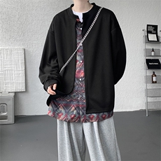 KS10157-特批60控108新款开衫休闲上衣设计感两件套复古大码卫衣，男装卫衣，电商A059