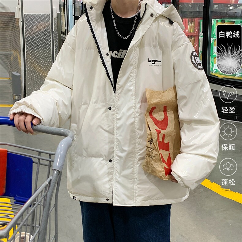 羽绒服男冬季2023新款亮面防水连帽短款羽绒衣加厚防寒白鸭绒外套,男装羽绒服,电商A247