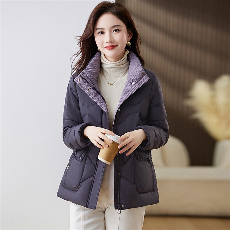 红色轻薄羽绒服女短款2025冬季新款高端洋气减龄妈妈立领保暖外套,女装羽绒服,魅影