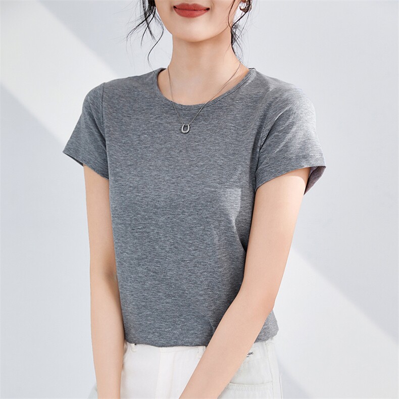 简约大方纯色修身显瘦短袖打底,女装T恤,硕诚羊绒