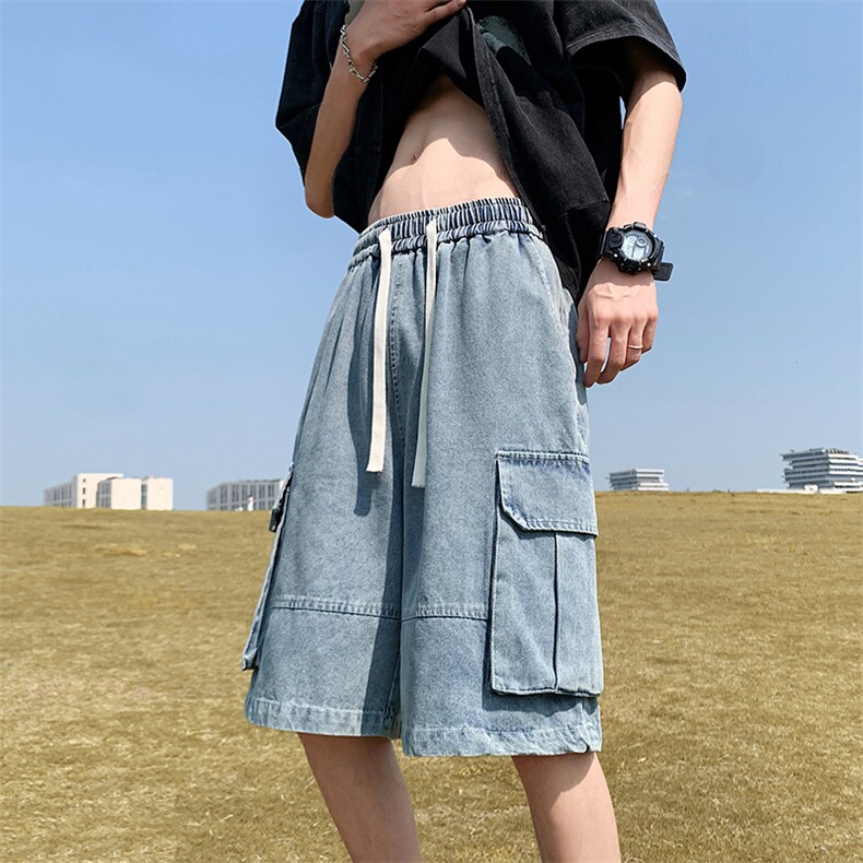 抖音现货工装大口袋高街高品质男士牛仔短裤XD22979-P45,男装牛仔裤,电商A042