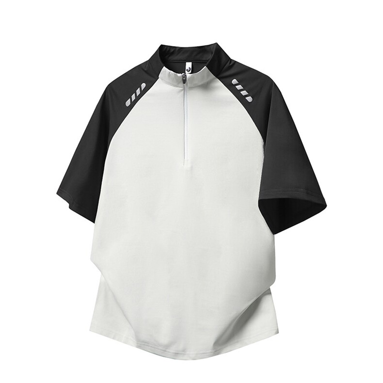 半拉链拼接速干短袖夏季宽松凉感冰丝T恤M-5XLFST569特p25控48,男装T恤,电商B219B
