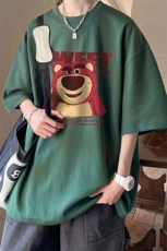 港风复古短袖男款夏季潮牌潮流麂皮绒黑色T恤美式重磅情侣装衣服，男装T恤，电商B371