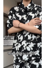 泼墨扎染短裤男短袖衬衫男套装男M-5XL大码TZ78715P50控98模特图，男装牛仔裤，星座226-1