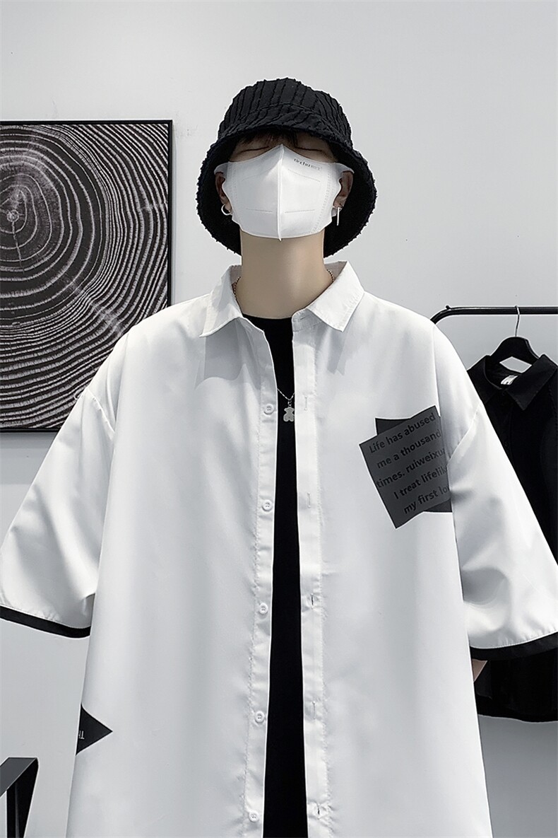货足7XL-M美式高街短袖衬衫男2023夏季新款假两件胖子衬衣加大码,男装衬衫,钱塘717(原712)