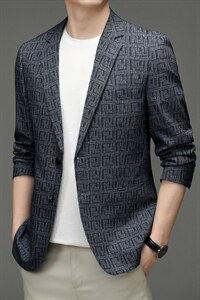 大码男士单西外套2023秋季新款商务中年西服宽松休闲印花小西装图片