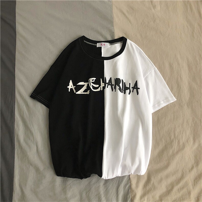 714-2-T091男新款夏港风短袖棉麻黑白印花体恤情侣，男装T恤，星座714-1