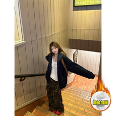 480G重磅加绒硬挺boxy男女秋冬美式高街防风高领卫衣开衫厚外套，女装短外套，电商A486