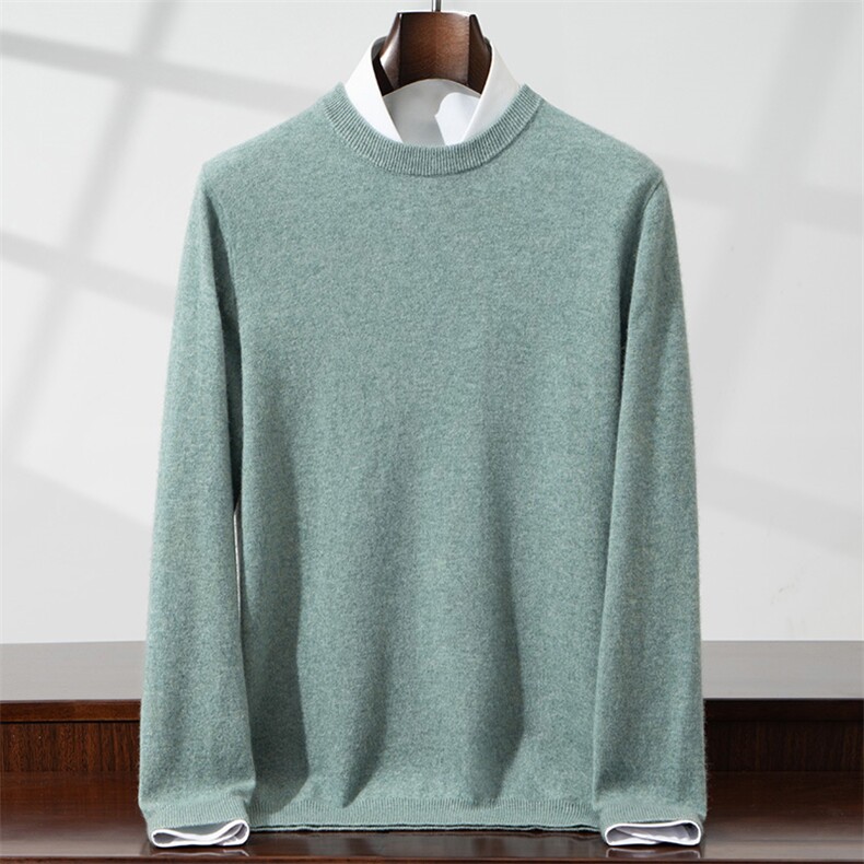 男士圆领纯色十二针35%长袖保暖舒适秋冬新款，男装羊绒套衫，宏杨羊绒