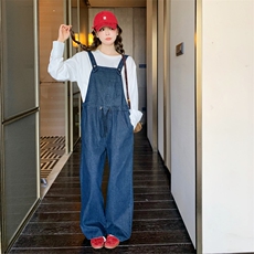 学院风减龄牛仔背带裤女2025年春秋季新款韩版复古显瘦收腰连体裤，女装休闲裤，2C158