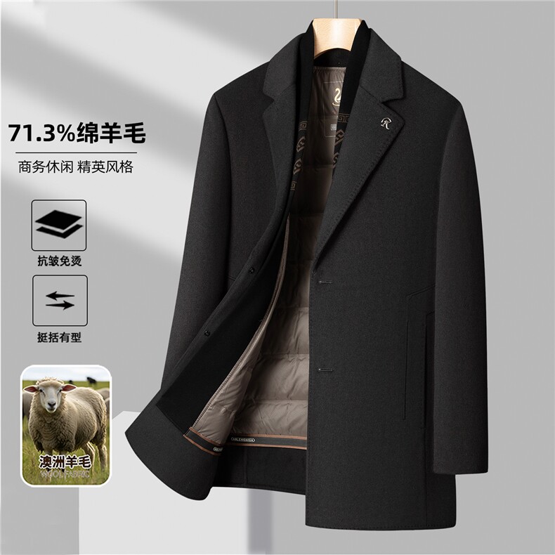 8507-70毛可脱卸羽绒内胆围巾款中长款大衣P340,男装毛呢大衣,星座1409-3