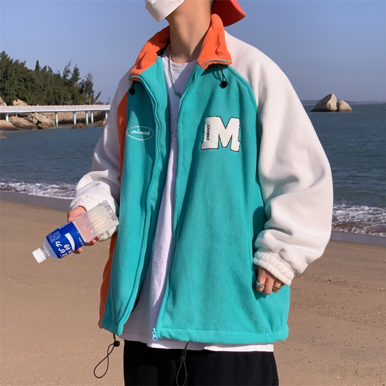 毛毛衣男韩版潮流拼色字母帅气百搭2024冬季ins宽松外套MF069-P42,男装棉衣,星座412-3