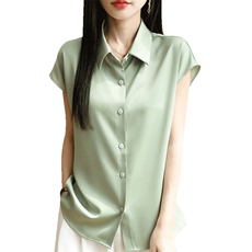 高端缎面衬衣长袖开衫女春秋新款POLO领气质上衣简约宽松衬衫，女装T恤，佳绒包芯纱店