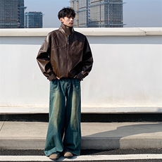 PY08-P90春装中性美式刺绣夹克复古情侣皮衣休闲宽松外套男，男装夹克，电商B327
