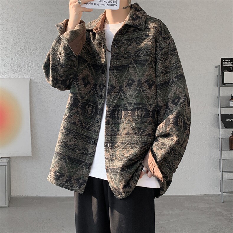 8XL-M复古大码民族风衬衫男款秋冬季加厚粗呢藏式外套CS29001P68,男装衬衫,电商B312